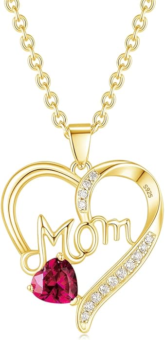 Sterling Silver Love Heart Necklaces for Women Mom Necklace Ruby Heart Pendant Necklace Birthday Gifts for Women Wife